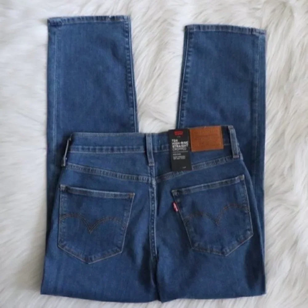 NEW Levis 724 High Rise Straight Leg Cropped Jeans Size 27 Medium Blue Wash